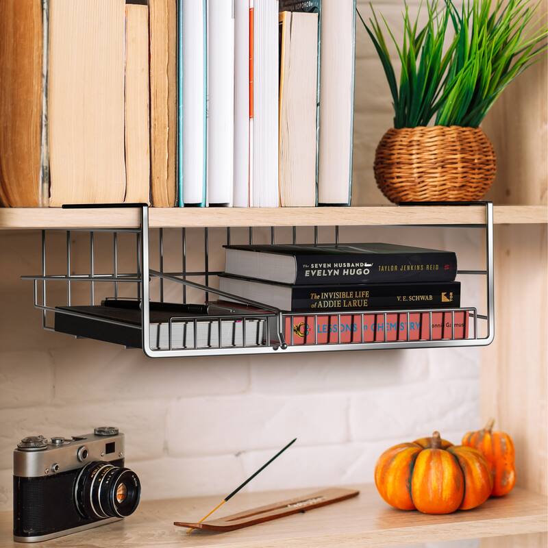Sorbus Under Cabinet Multipurpose Storage Metal Shelf with Dividers (2-Pack) - 14.75” L x 11” W x 7” H