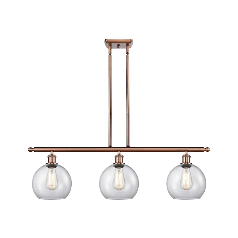 Innovations Lighting Athens 3 Light 36" Island Light - 8" Shade - Clear/Antique Copper