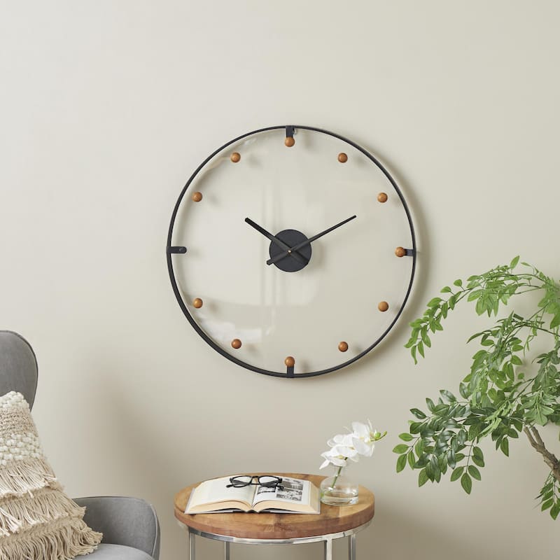 Metal Decorative Wall Clock with Acrylic Face and Ball Accents - Black or Gold - Roche River Decor