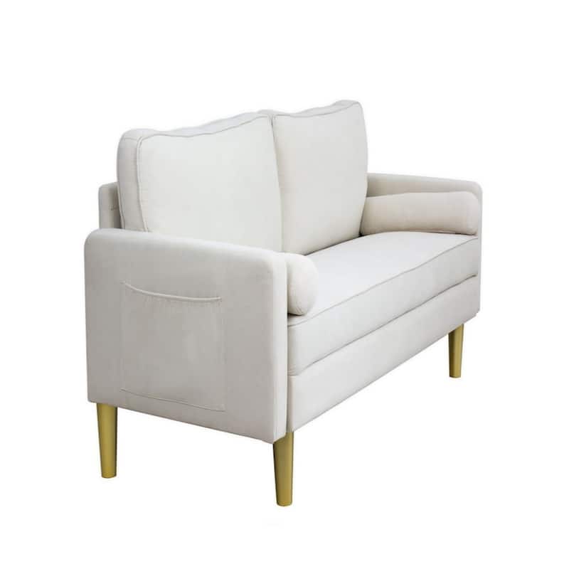 Contemporary Mid Century Style 3 Seater Linen Sofa with Armrest Pockets Premium Upholstery - 65.4 × 29.1 × 33.9 inches