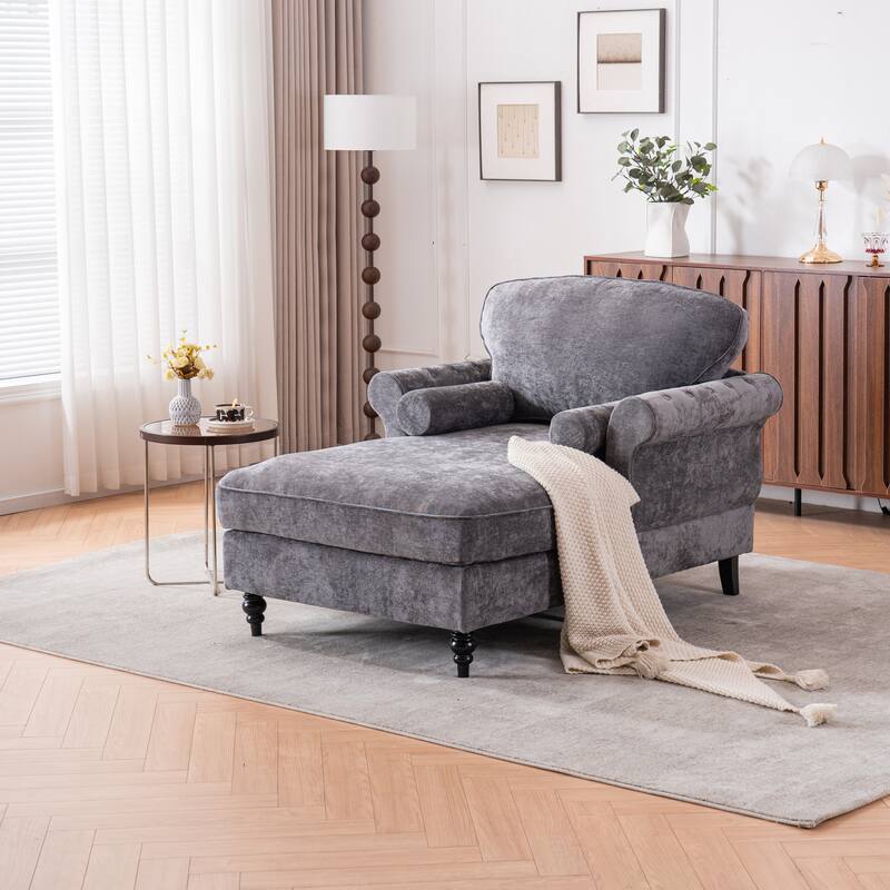 Oversized Chaise Lounge Indoor,Chenille Single Sofa Bed with Wide Seat,Upholstered Lazy Sleeper Armchair