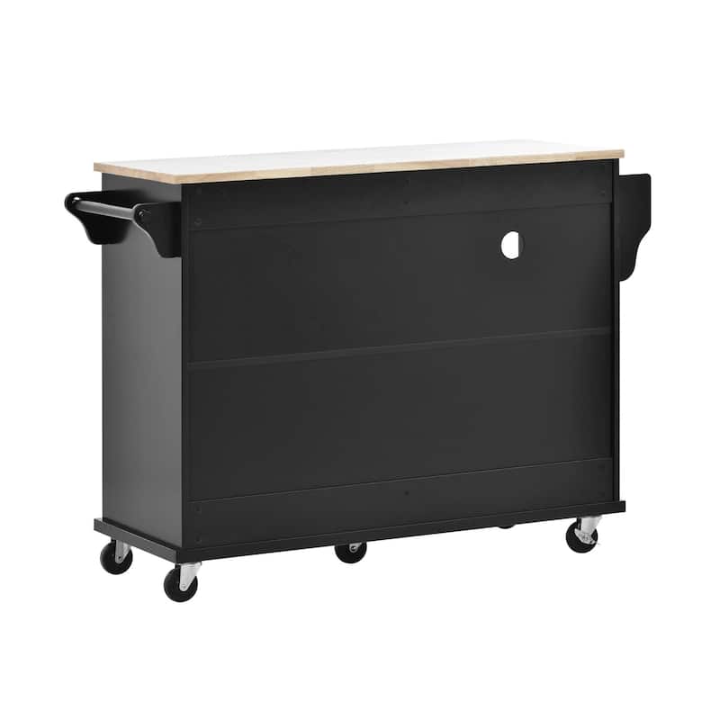Rubberwood Kitchen Cart with Microwave Storage Rack, Exterior Shelves, and Two Drawers