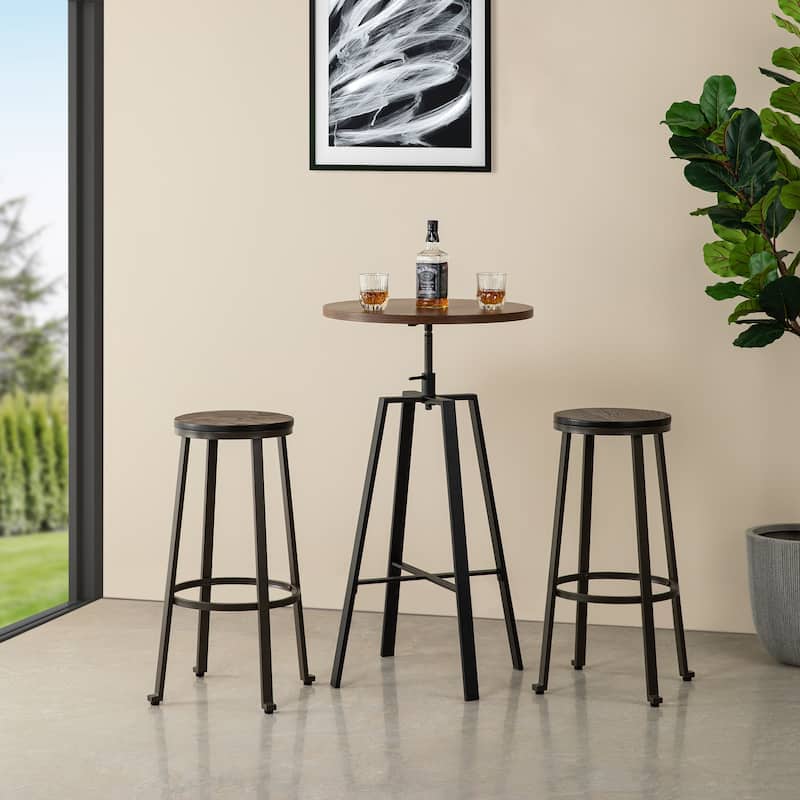 Glitzhome Industrial Wood Top Adjustable Swivel Round Pub Bar Table