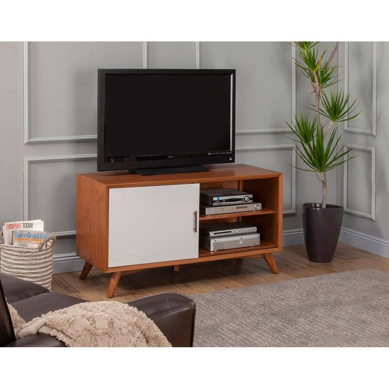 Flynn Small Wood TV Console in Acorn-White