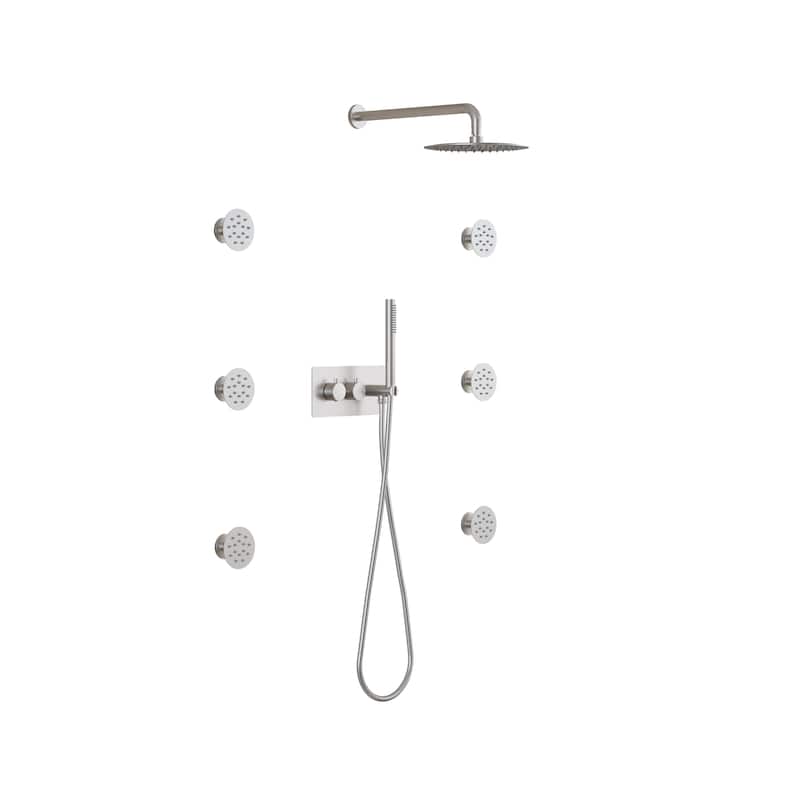 Thermostatic Shower System with 10" Ultra-Thin Round Shower Head,Body Jets And Hand Shower