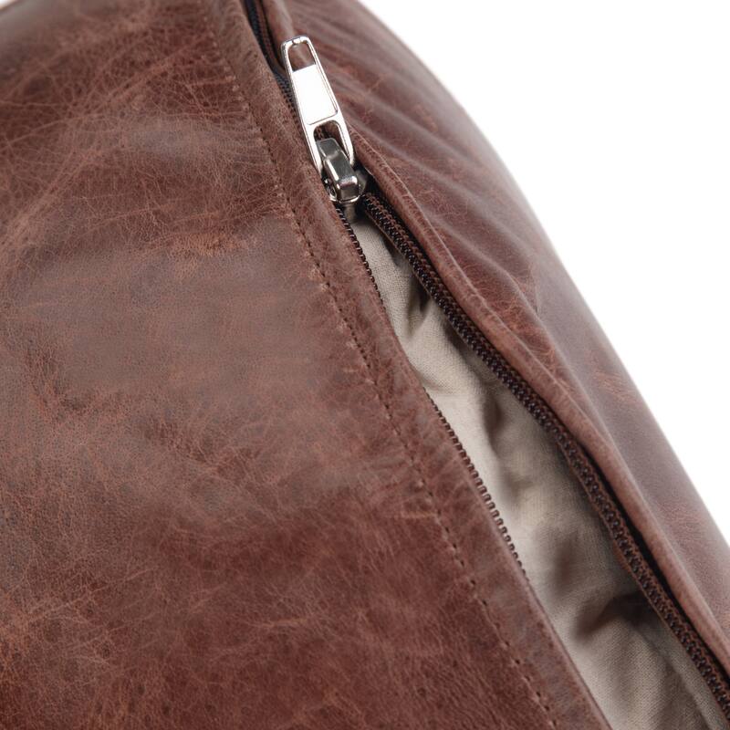 WYNDENHALL Darian Round Pouf in Genuine Leather