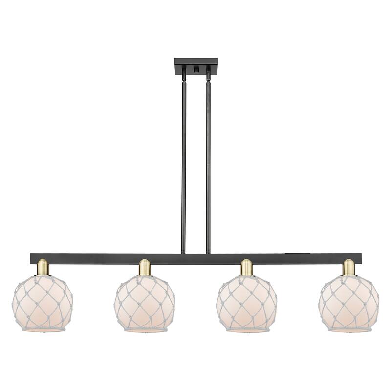 Innovations Lighting Endless Possibilities Arcadia - Farmhouse Rope - 4 Light 51" Stem Hung Island Light - White Glass with White Rope/Black Antique Brass
