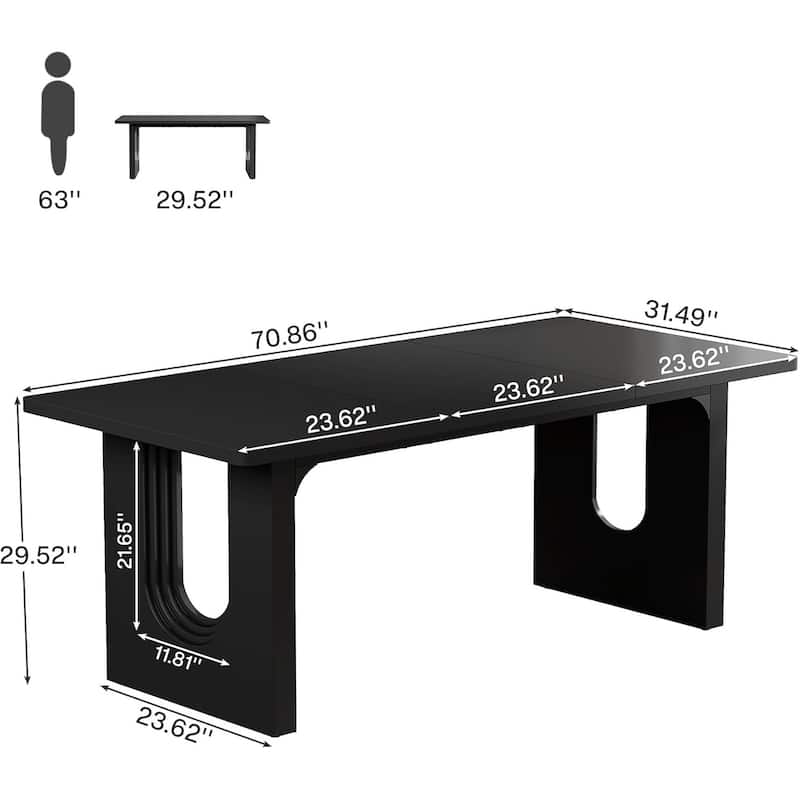 71" Black Dining Table Rectangular with Wood Pedestal Base