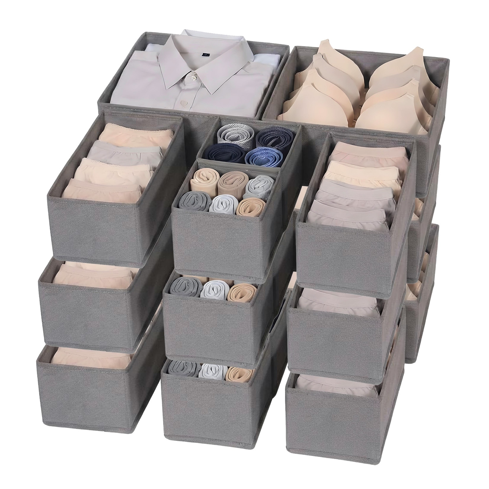 Drawer Organizer Set of 18, Foldable Fabric Dresser Storage Bins for Underwear, Socks, Bras, Bedroom