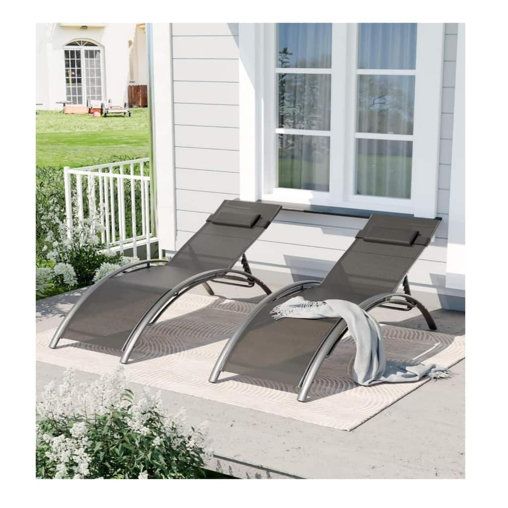2-Pack Aluminum Adjustable Patio Chaise Lounge Chairs All-Weather Outdoor Recliners