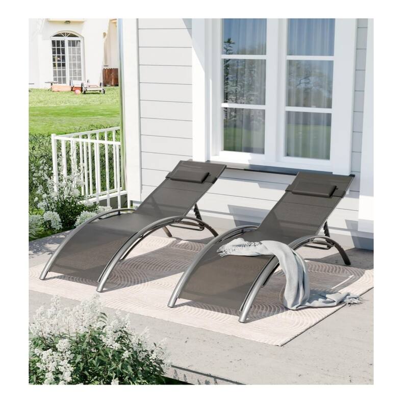 2-Pack Aluminum Adjustable Patio Chaise Lounge Chairs All-Weather Outdoor Recliners - Black