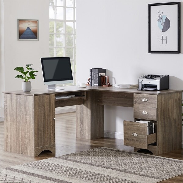 Merax L-Shaped Computer Desk with Storage and Shelf - Overstock - 32439112