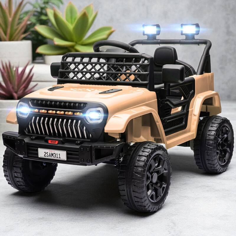 12V Kids Ride-On Truck, UTV with Remote Control, 3 Speeds, LED Lights, Music & Suspension Wheels for 3-6 Years - Khaki