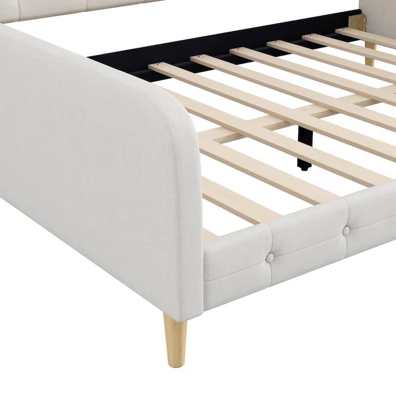 Queen Size Linen Upholstered Daybed with 4 Support Legs and Button-Tufted Design