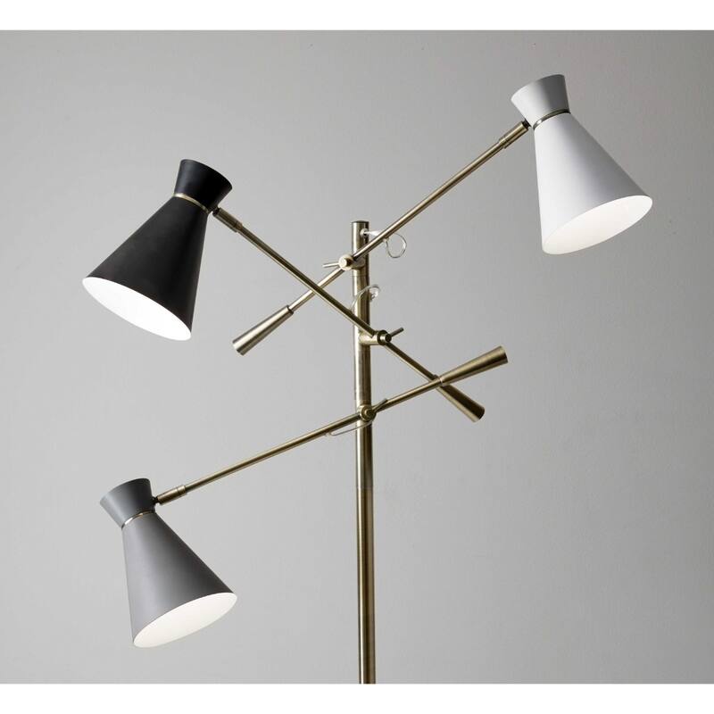 Brass Metal Floor Lamp with Black and White Iron Cone Shade Rotary Switch - 33” x 33” x 71” (D x W x H)
