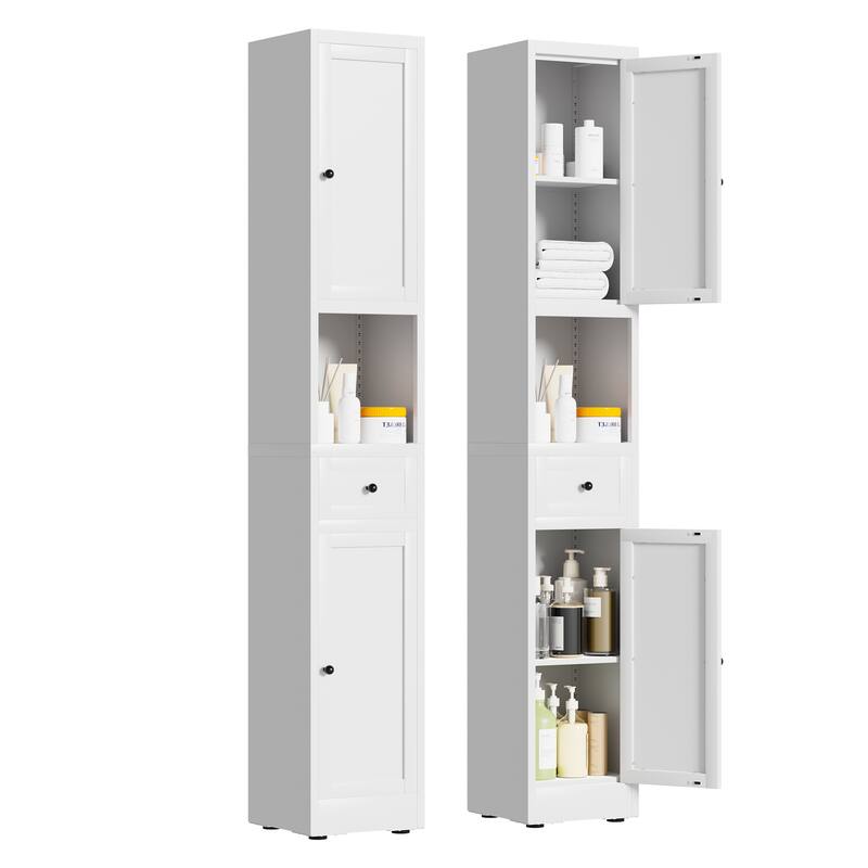 71 Inch Tall Bathroom Storage Cabinet, 5-Tier Narrow Metal Cabinet with 2 Doors & Adjustable Shelves, Freestanding Cabinet