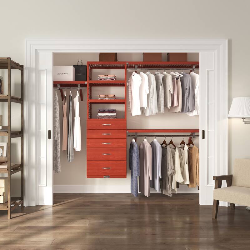 John Louis Home Solid Wood Walk-In Closet System with 5-Drawers Red Mahoganyy