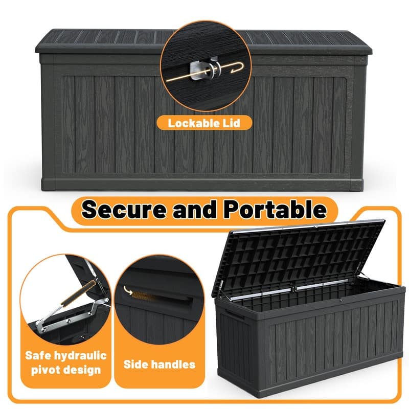 260 Gallon Outdoor Storage Box with Lockable Lid, Extra Large Waterproof Patio Resin Deck Box with, Home Storage Box