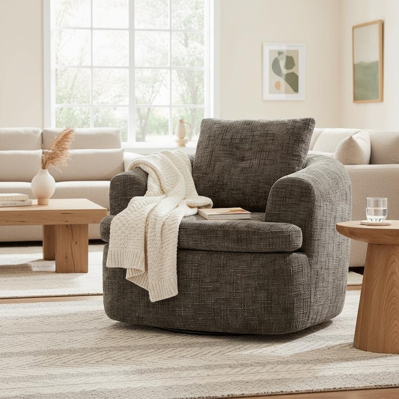 Plush 360° Swivel Barrel Accent Chair with Deep Cushioning by Harper&Bright Designs - Brown