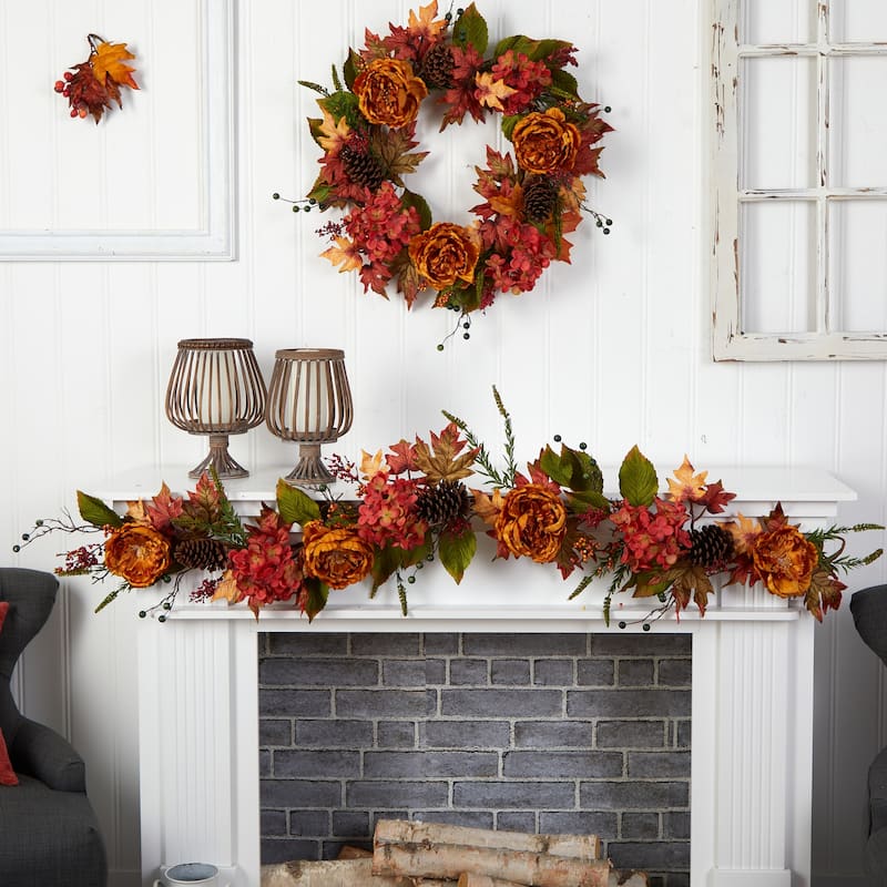 Fall Artificial Garland 6ft Autumn Decor - Victorian Vibes Ranunculus Hydrangea Berries - Elegant Home Accent - 72