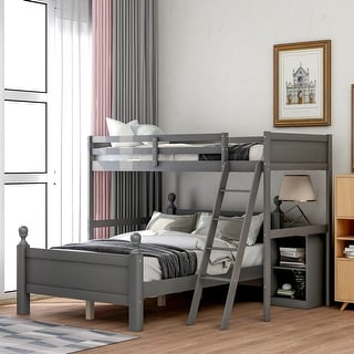 Contemporary Twin over Full Loft Bed with Cabinet - Sleek Bunk Bed Includes Hardware