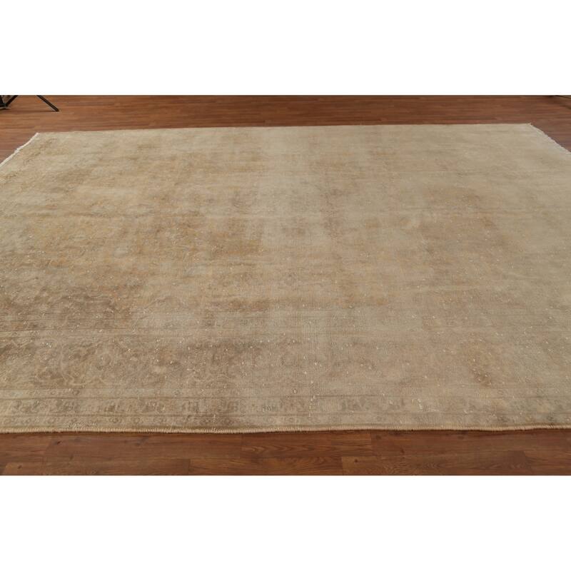 Hand Knotted Oriental 100% Wool Carpet Traditional Distressed Brown Mashad Area Rug - 13' 1'' X 9' 8''