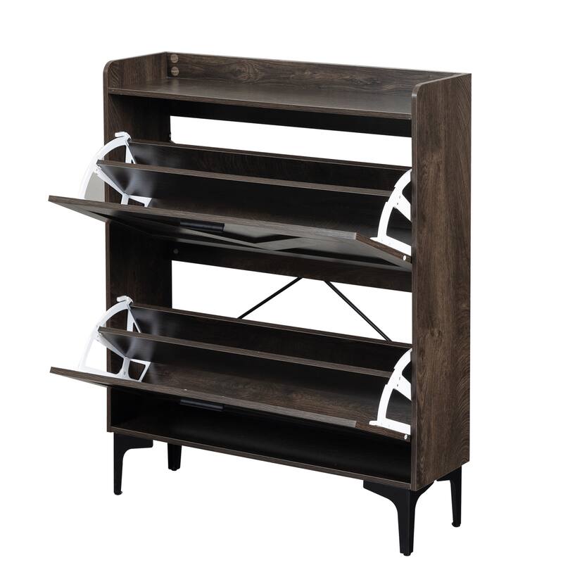 Shoe Cabinet with 2 Flip Drawers& Open Shelves,Modern Entryway Shoe Storage