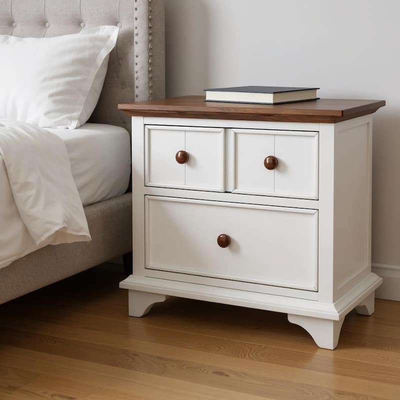 HomeRoots 28" White And Walnut Brown Wood Two Drawer Nightstand - Walnut - 2-drawer