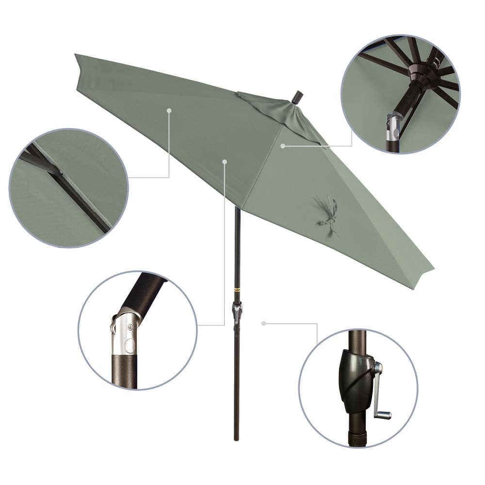 California Umbrella 9' Round Crank Lift Push Button Tilt Bronze Aluminum Patio Umbrella Sunbrella