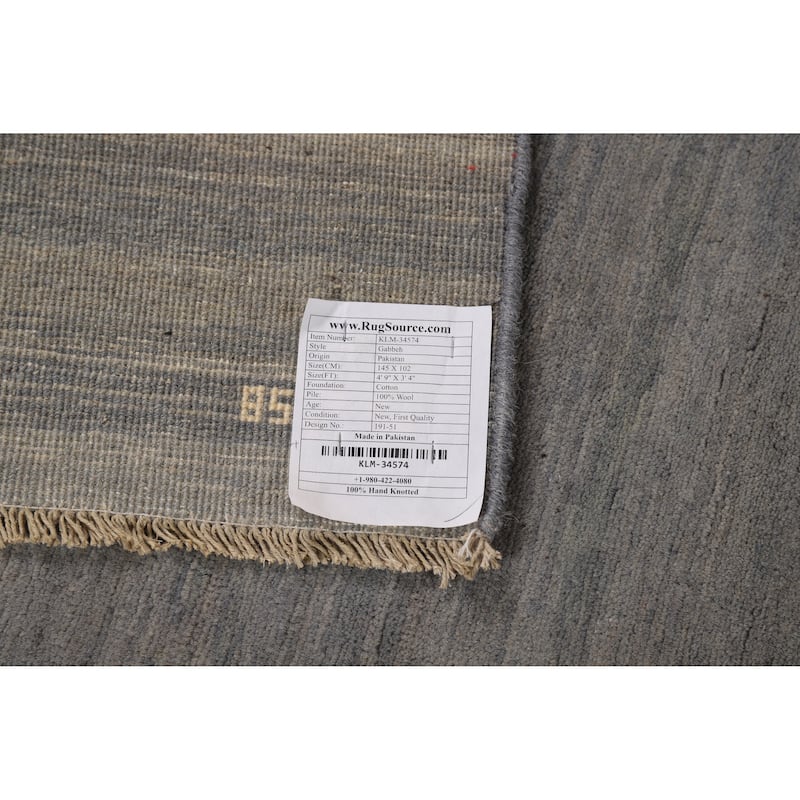 Modern Gray Gabbeh Oriental Rug Hand-Knotted Wool Carpet - 3'4" x 4'9"