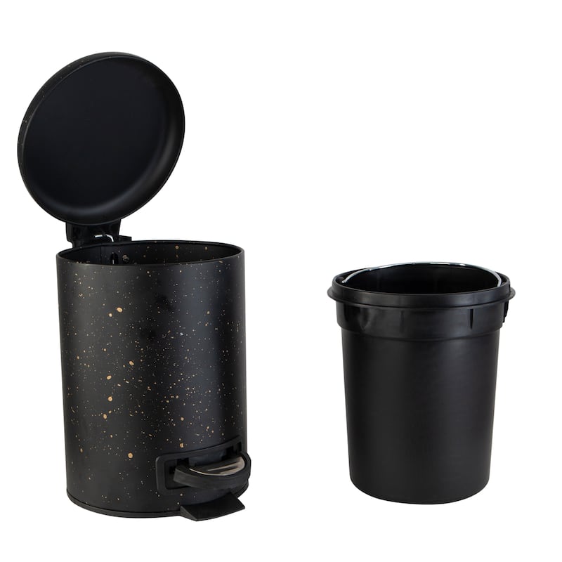 Elle Décor Speckled Design 3 Liter Step Bin with Lid Trash Can in Black