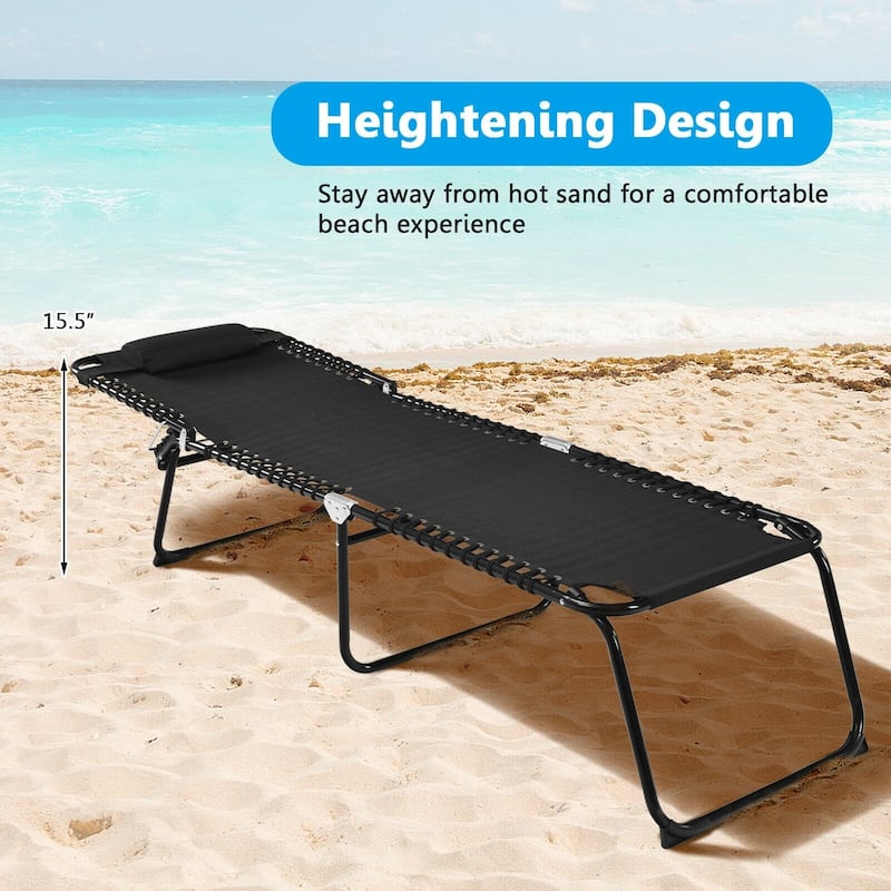 Portable Folding Beach Lounge Chair with Adjustable Height and Pillow for Patio Relaxation - 74.5" x 23" x 15.5" (L x W x H)