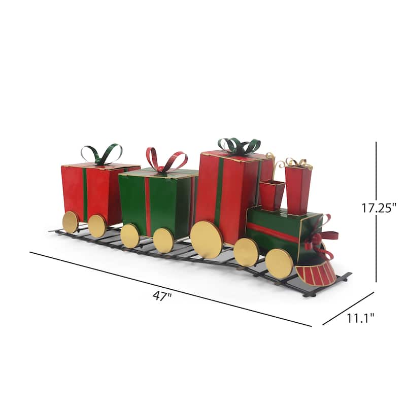 Hortense Iron Christmas Train Decor with Gift-Shaped Carriages by Christopher Knight Home - 47.00"W x 11.10"D x 17.25"H