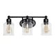 preview thumbnail 1 of 2, Seeded Glass Shade 3-Light Uplight Downlight Vanity Wall Sconce - 22" - Black