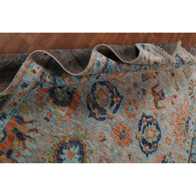 Floral Oushak Indian Area Rug Hand-Knotted Wool Carpet - 8'9" x 12'1"