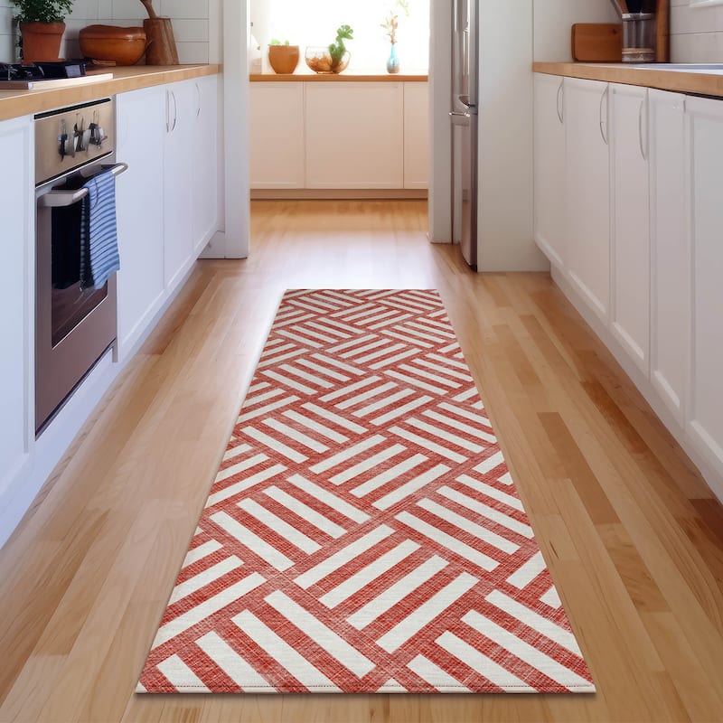 Premium Washable Super Soft Contemporary Mosaic Mayfield Rug - Red - 2' 3" x 7' 6" - Runner