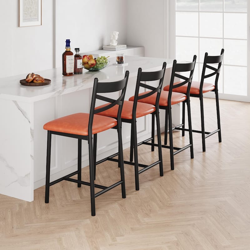 Bar Stools Set of 2, Upholstered Bar Chairs with Back, Thick Cushion, Counter Height Barstools