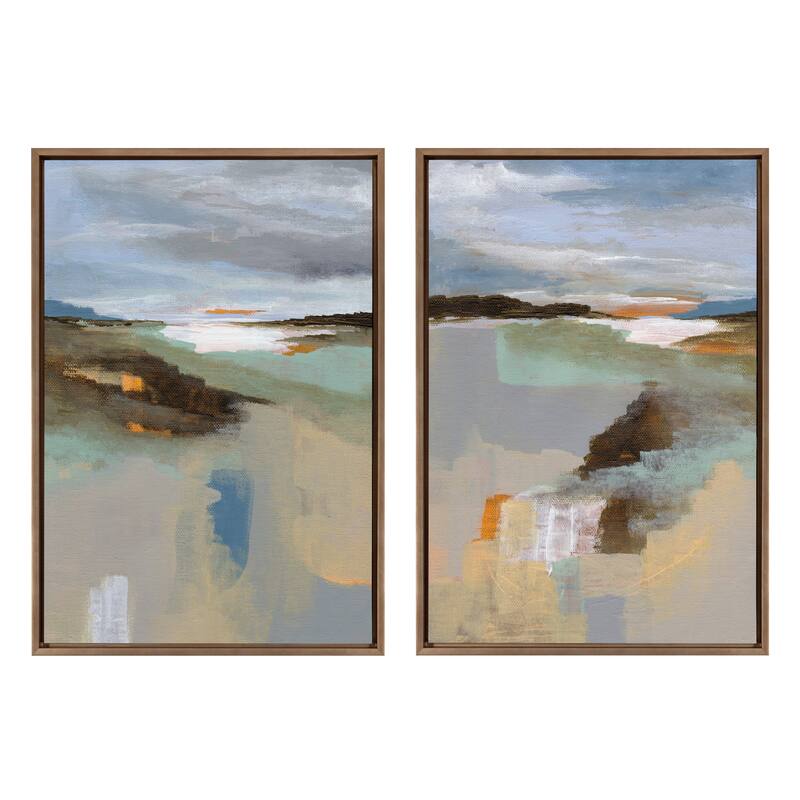 Sylvie Beaded Big Sur I and II Framed Canvas Set by Nikita Jariwala