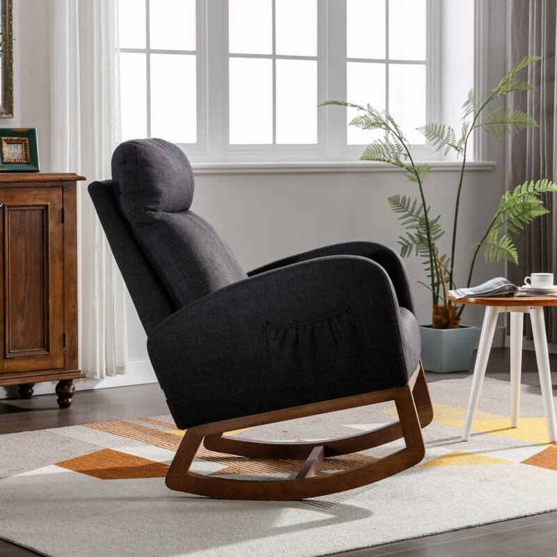 Modern Linen Upholstered Rocking Chair, Living Room Lounge Arm Chair