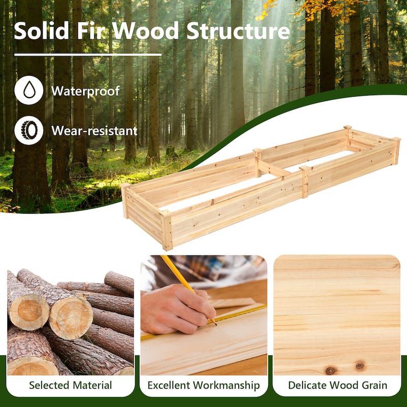 Costway Wooden Raised Garden Bed Outdoor Wood Planter Box for - 95'' x 24'' x 10'' (L x W x H)