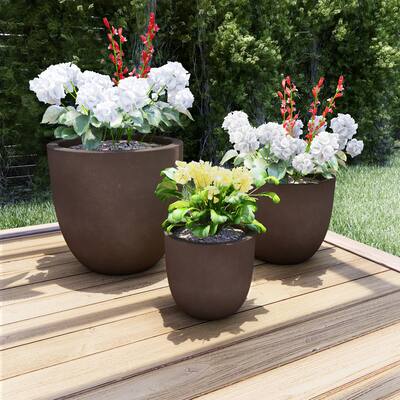 Round Fiber Lightweight Clay Planters by Pure Garden (Set of 3)