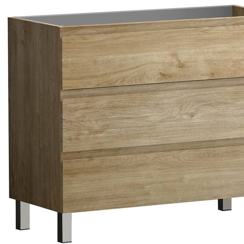 HomeRoots 40" Oak Wood Freestanding Bathroom Vanity With White Sink And Three Drawers - 40.00 in. x 39.06 in. x 18.10 in.