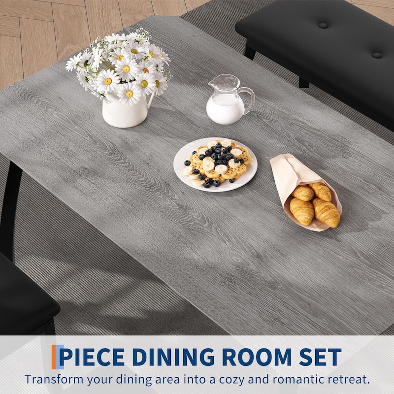 4-Piece Dining Table, With 2 Chairs and PU Upholstered Bench