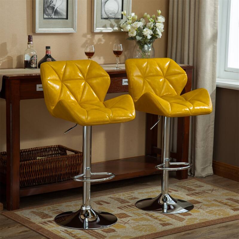 Contemporary Tufted Adjustable Height Hidraulic Bar Stools, Set of 2