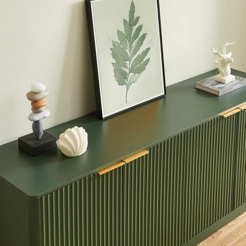 Modern 59" Fluted Buffet Sideboard Cabinet with Shelves, TV Stand Storage Cabinet with 4 Wave Doors for Organized Living Spaces