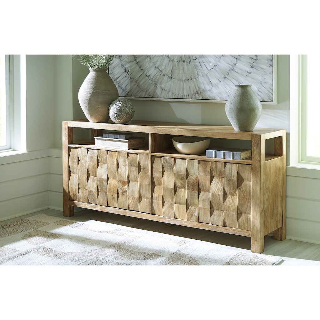 Signature Design by Ashley Hudwick Natural Brown Accent Cabinet - 68"W x 16"D x 30"H
