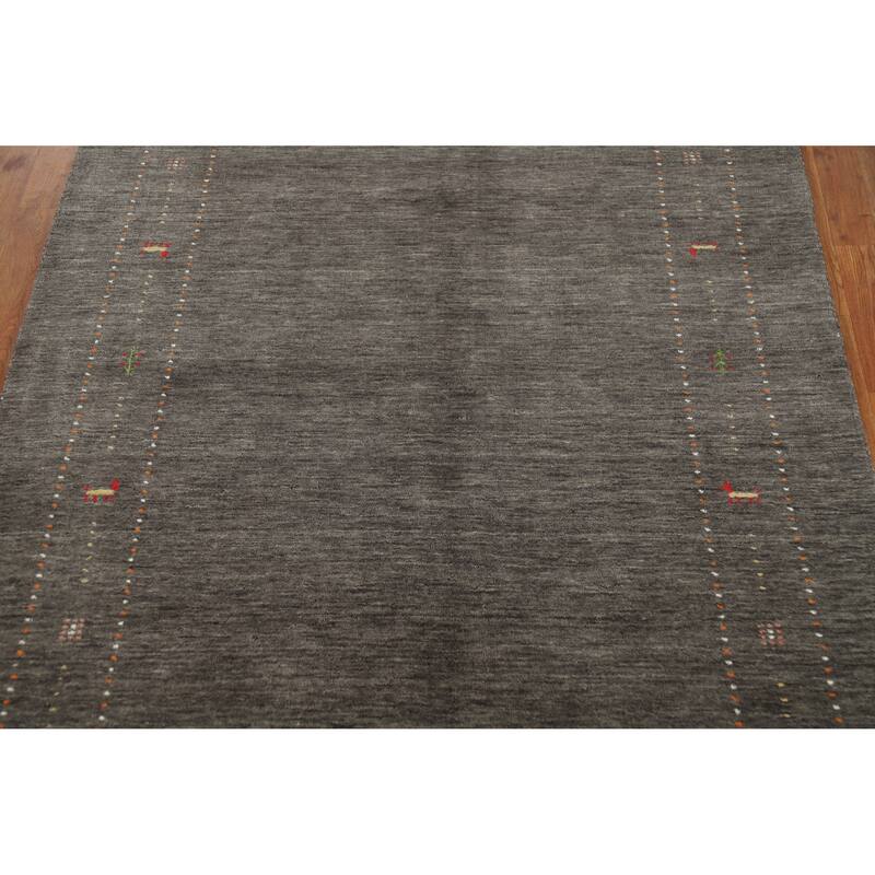 Tribal Gabbeh Area Rug Hand-Knotted Grey Modern Wool Carpet - 5'1" x 7'8" - 5'1" x 7'8" - Grey