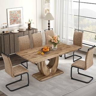 7 Piece Modern Dining Table Set, Rectangular Kitchen Table Set with ...
