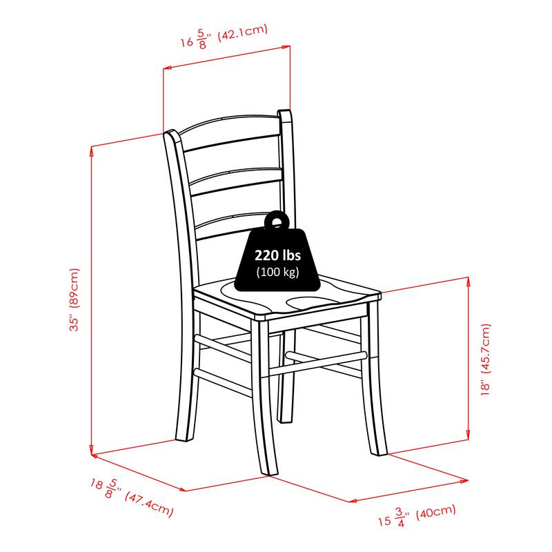 2-Pc Ladder-back Chair Set - 16.6 x 20.5 x 34.7 inches