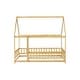 preview thumbnail 31 of 127, Wood Toddler House Bed with Roof Frame and Safety Guardrails Montessori Floor Bed without Slats No Door Houseshaped Platform Bed